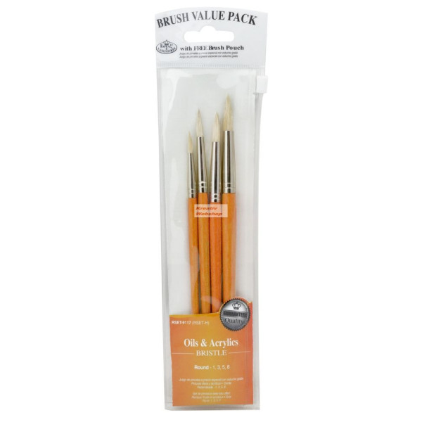 Ecsetkészlet - Sörte, kerek - 1, 3, 5, 8 -- Visszazárható cipzáras ecsettartóban