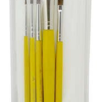 Ecsetkészlet - Nyest és Camel, vegyes, nagy laposecsettel - 5 darabos - Visszazárható cipzáras ecsettartóban