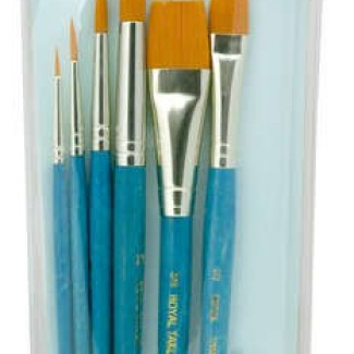 Ecsetkészlet - Gold taklon, vegyes - 6 db - Visszazárható cipzáras ecsettartóban