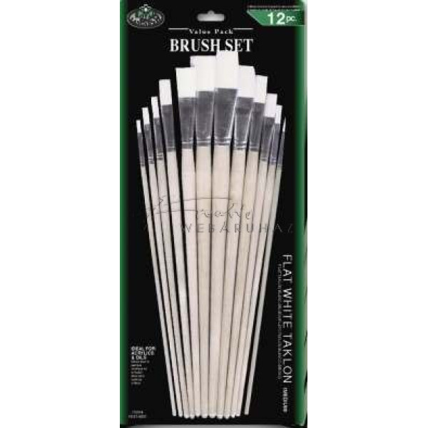 Ecsetkészlet, 12 db-os lapos, hosszú nyelű - Royal White Taklon művészecsetek