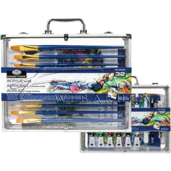 Nagy akrilfestő készlet elegáns kétoldalas átlátszó alumínium táskában - Royal - 32 részes készlet, kb. 37x29x6 cm