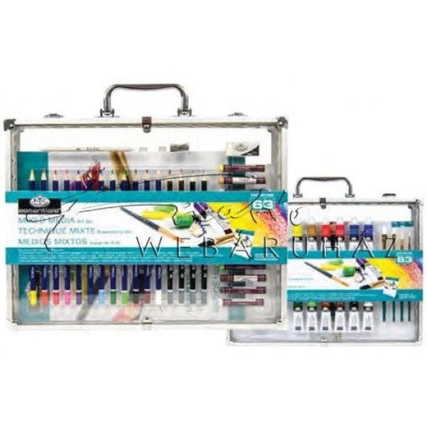 Nagy művészkészlet elegáns kétoldalas átlátszó alumínium táskában - Royal - 63 részes készlet, kb. 37x29x6 cm