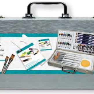 Nagy ZEN művészkészlet elegáns fa táskában, 53 részes szett - Royal ZEN 53, rövidnyelű ecsetekkel