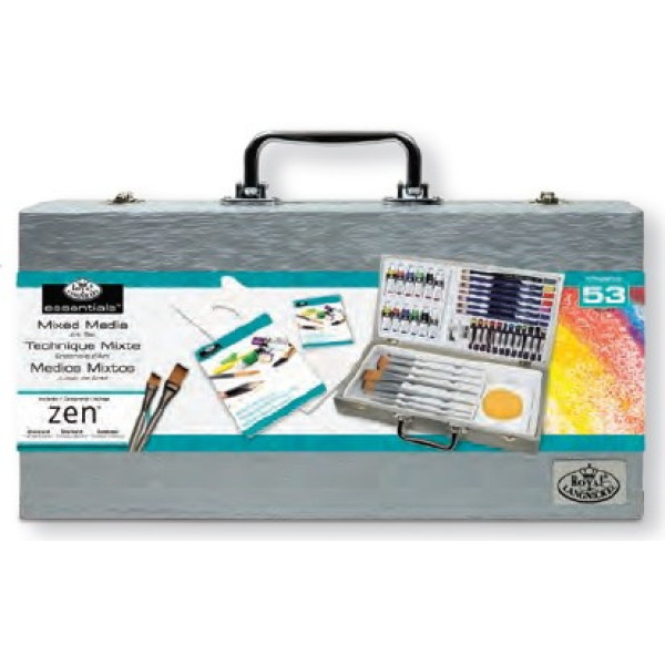 Nagy ZEN művészkészlet elegáns fa táskában, 53 részes szett - Royal ZEN 53, rövidnyelű ecsetekkel