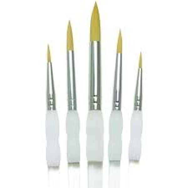 Ecsetkészlet - Gold taklon, kerek hegyes ecsetek - Soft Grip - 5db-os Ecsetkészlet - Gold taklon, kerek hegyes ecsetek - Soft Grip - 5db-os