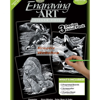 Képkarcoló készlet három az egyben - Ezüst - Tengeri világ képkarcolók