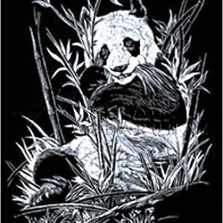 Képkarcoló készlet karctűvel - 20x25 cm - Ezüst - Panda