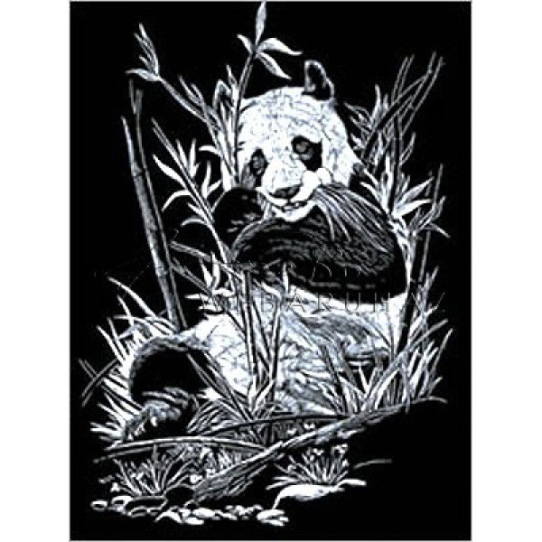 Képkarcoló készlet karctűvel - 20x25 cm - Ezüst - Panda