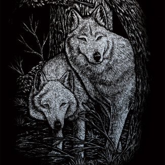 Képkarcoló készlet karctűvel - 20x25 cm - Ezüst - Farkasok