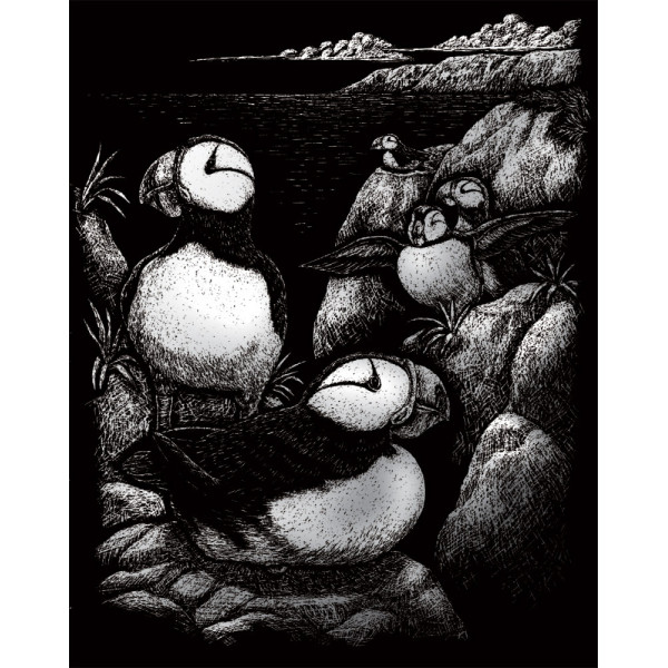 Képkarcoló készlet karctűvel - 20x25 cm - Ezüst - Sarki madár