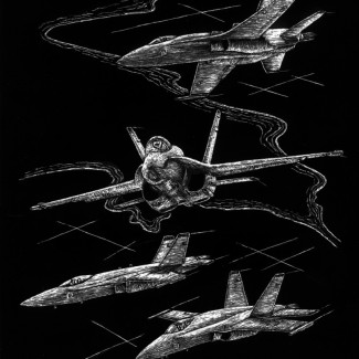 Képkarcoló készlet karctűvel - 20x25 cm - Ezüst - Repülőgép