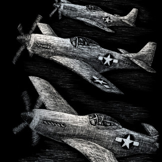 Képkarcoló készlet karctűvel - 20x25 cm - Ezüst - Repülők