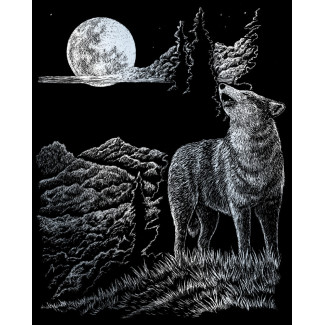 Képkarcoló készlet karctűvel - 20x25 cm - Ezüst - Farkas teliholdnál Képkarcoló készlet karctűvel - 20x25 cm - Ezüst - Farkas teliholdnál