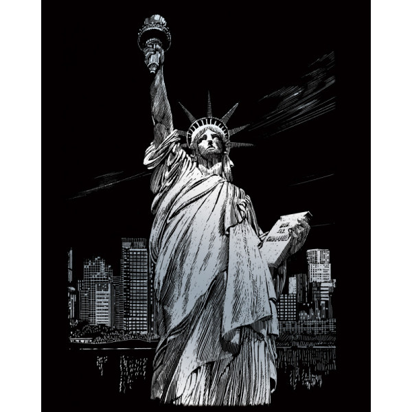 Képkarcoló készlet karctűvel - 20x25 cm - Ezüst - Szabadság szobor New York Képkarcoló készlet karctűvel - 20x25 cm - Ezüst - Szabadság szobor New York
