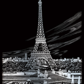 Képkarcoló készlet karctűvel - 20x25 cm - Ezüst - Párizs, Eiffel torony