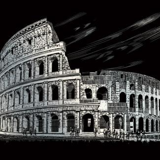 Képkarcoló készlet karctűvel - 20x25 cm - Ezüst - Róma, Colosseum