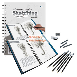 Állatos rajztanítás készlet - Vázlatrajz készlet kellékekkel - Könyv alakban 