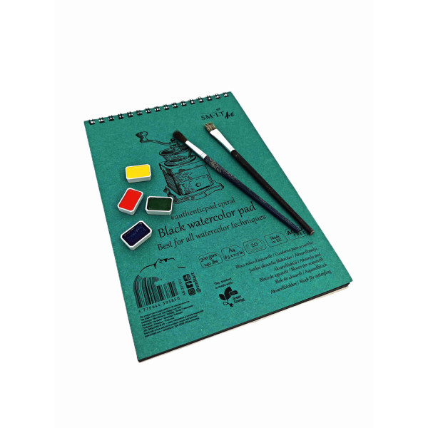 Vázlattömb - SMLT Black watercolor authenticpad, spirálos, mikroperforált - fekete, 300gr, 20 lapos A5 Vázlattömb - SMLT Black watercolor authenticpad, spirálos, mikroperforált - fekete, 300gr, 20 lapos A5