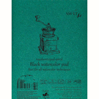 Vázlattömb - SMLT Black watercolor authenticpad, spirálos, mikroperforált - fekete, 300gr, 20 lapos A5