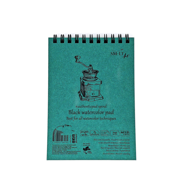 Vázlattömb - SMLT Black watercolor authenticpad, spirálos, mikroperforált - fekete, 300gr, 20 lapos A5 Vázlattömb - SMLT Black watercolor authenticpad, spirálos, mikroperforált - fekete, 300gr, 20 lapos A5