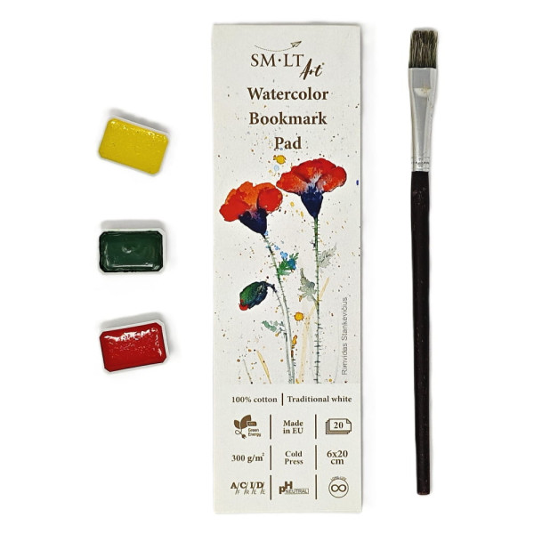 Akvarelltömb - SMLTArt Professional Watercolor 300gr, 100% pamut, érdes felületű - 20 lapos könyvjelző tömb 20x6 cm-es méretű Akvarelltömb - SMLTArt Professional Watercolor 300gr, 100% pamut, érdes felületű - 20 lapos könyvjelző tömb 20x6 cm-es méretű