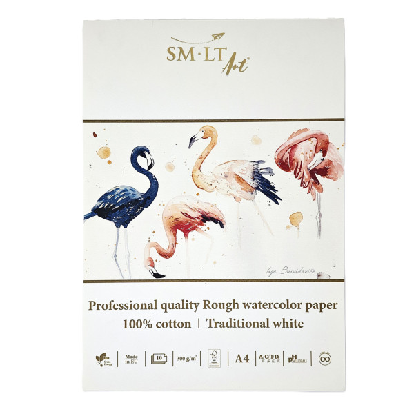 Akvarelltömb - SMLTArt Professional Watercolor 300gr, 100% pamut, érdes felületű - 10 lapos művésztömb A4-es méretű