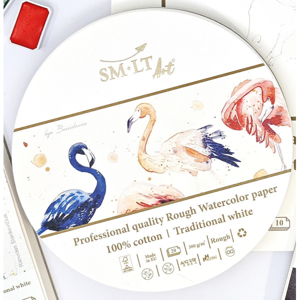 Akvarelltömb - SMLT Art Professional Watercolor 300gr, 20 lapos, 100% pamut, érdes felületű - Kör alakú, átmérő 16 cm