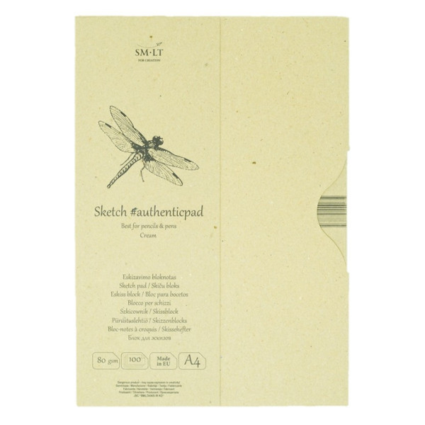 Vázlattömb - SMLT Authenticpad, Krémszínű papírból, mappában - 80gr, 100 lapos A4 - Kifutó