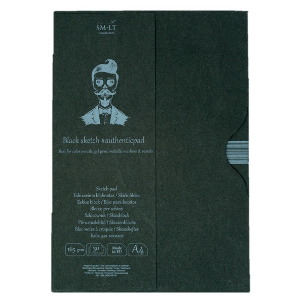 Pasztelltömb mappában - SMLT Black Sketch Pad 165gr, A4, 30 ív - Kifutó termék