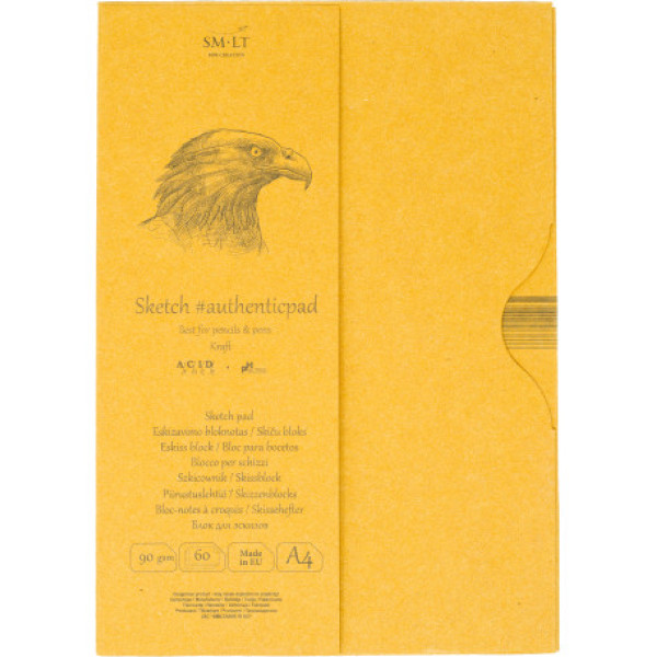 Vázlattömb - SMLT Authenticpad Kraft, Natúr barna, mappában - 90gr, 60 lapos A4 - Kifutó