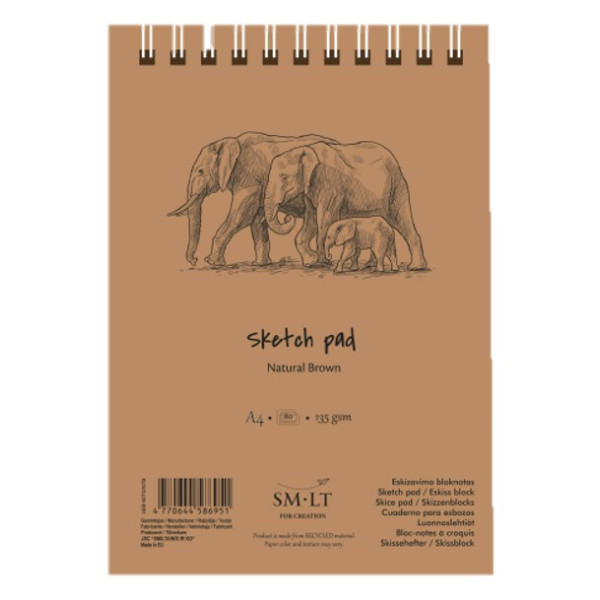 Vázlattömb - SMLT Sketch Pad - Natúr barna, 135 gr, 80 lapos A4