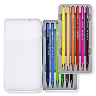 Akvarellceruza készlet fém dobozban, hatszögletű ceruzákkal - STAEDTLER - 12 színű készlet