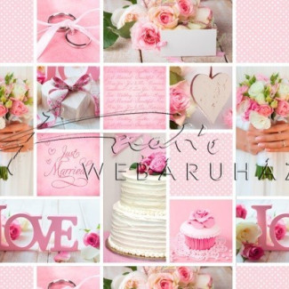 Kétoldalas mintás karton - "Just Married", Rózsaszín, esküvői képes, fotómontázs mintás Karton, 29,5x20cm, 1 lap