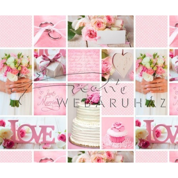 Kétoldalas mintás karton - "Just Married", Rózsaszín, esküvői képes, fotómontázs mintás Karton, 29,5x20cm, 1 lap