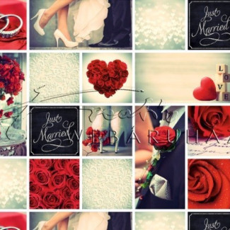 Kétoldalas mintás karton - Esküvői képes, piros Mintás karton - 1 lap