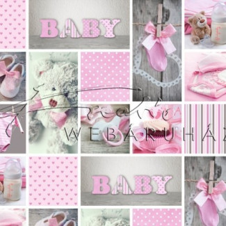 Kétoldalas mintás karton - Babaváró, rózsaszín, mackós-szíves-babaruhácskás fotómontázs mintás Karton, 1 lap