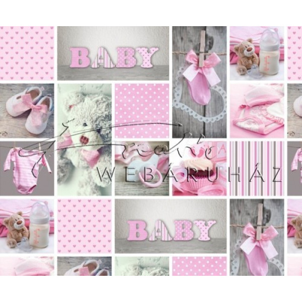 Kétoldalas mintás karton - Babaváró, rózsaszín, mackós-szíves-babaruhácskás fotómontázs mintás Karton, 1 lap