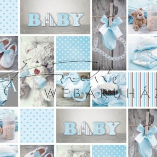 Kétoldalas mintás karton - Babaváró, kék mackós-szíves-babaruhácskás fotómontázs mintás Karton, 1 lap