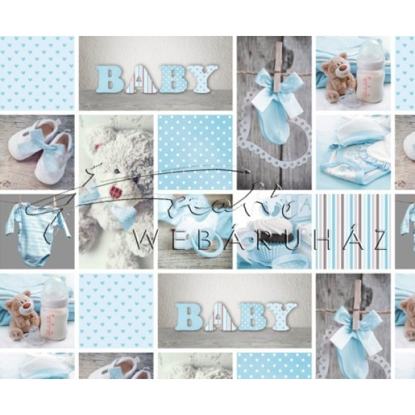 Kétoldalas mintás karton - Babaváró, kék mackós-szíves-babaruhácskás fotómontázs mintás Karton, 1 lap