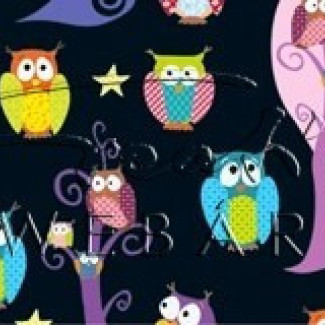 Kétoldalas mintás karton - "Mesevilág" Éjszakai baglyok a varázserdőben - mintás karton, színes bagoly figurákkal 29,5x20cm, 1 lap
