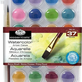 Akvarell festékkészlet ecsettel - Gombos akvarellkészlet - 36 színű készlet + ecset
