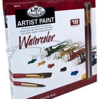 Tubusos akvarellfesték készlet 2 db ecsettel - Royal 18 x 12 ml