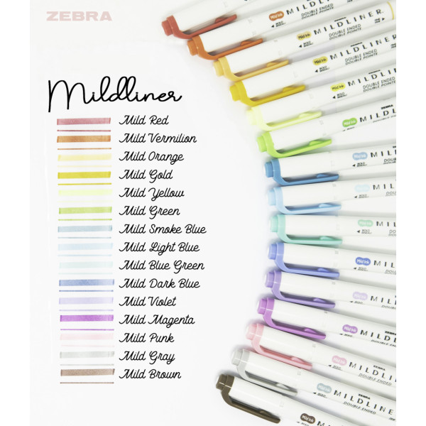 Zebra Mildliner Szövegkiemelő Szett - Kétvégű - 15 db-os készlet