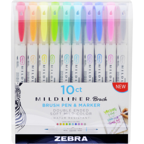 Zebra Mildliner Szövegkiemelő Szett - Kétvégű - 10 db-os készlet (Fluoreszkáló és Cool együtt)