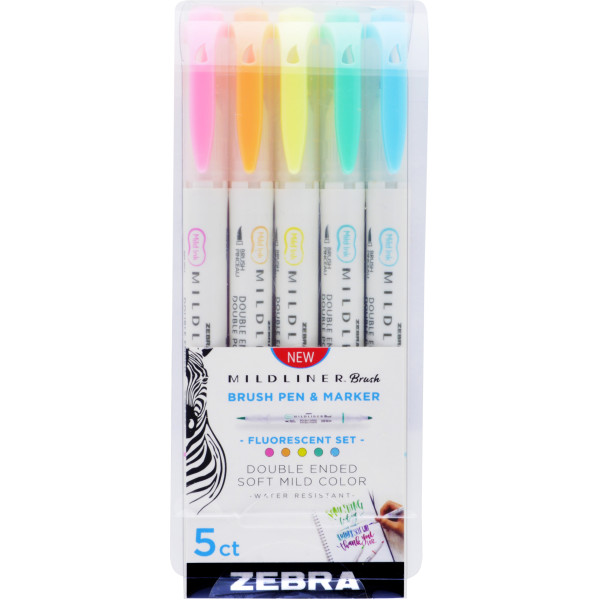 Zebra Mildliner Szövegkiemelő Szett - Ecsetvégű, 5 db-os Fluoreszkáló készlet Zebra Mildliner Szövegkiemelő Szett - Ecsetvégű, 5 db-os Fluoreszkáló készlet