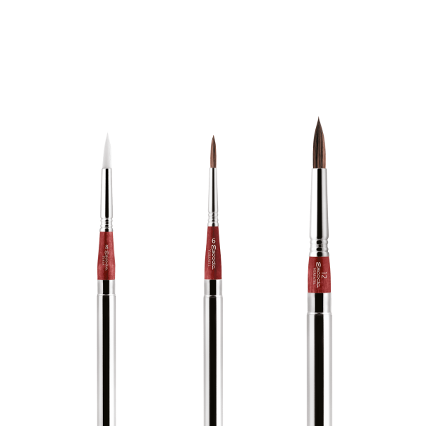 Ecset - Escoda 1270 Red Set - szintetikus ecset szett, utazó készlet, összecsukható