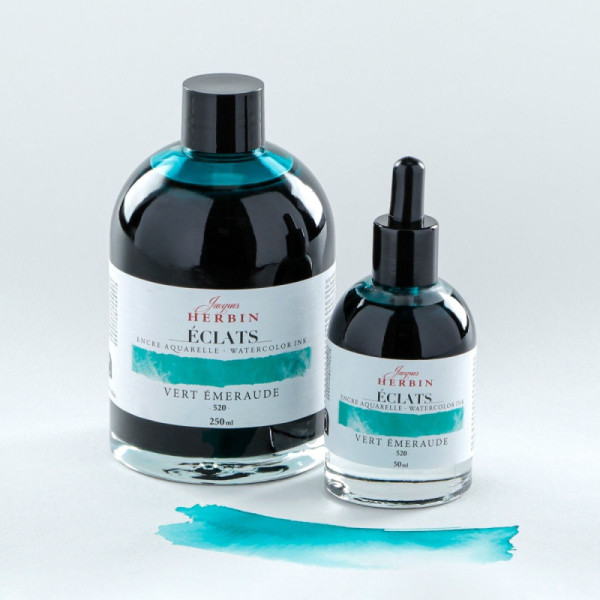 Akvarell művésztinta, 50 ml - Jacques Herbin Éclats Fine Art Ink - Smaragd Zöld