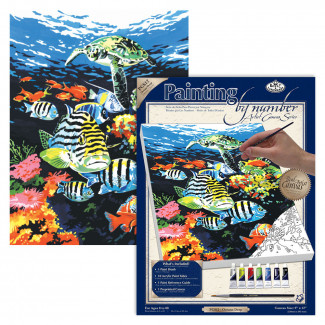 SZÁMOZOTT KIFESTŐ KÉSZLET VÁSZONRA, AKRILFESTÉKKEL, ECSETTEL - 23 X 30 CM - ÓCEÁN MÉLYÉN