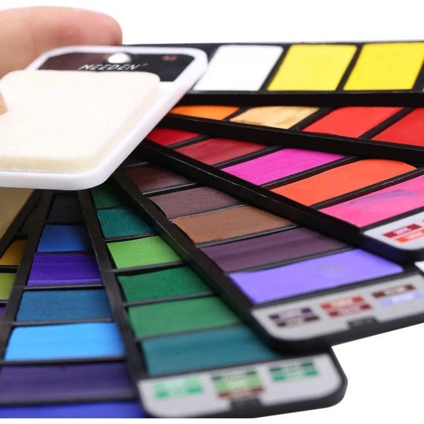 M-ART MEEDEN Utazó akvarell festékkészlet tölthető nyelű ecsettel - 42 színű készlet