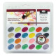 Gyöngyházfényű akvarell festékkészlet ecsettel és akvarell tömbbel - Gombos akvarellkészlet áttetsző csomagolásban - 24 színű készlet